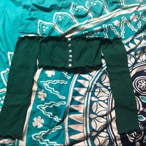 Buttoned Off The Shoulder Crop Top